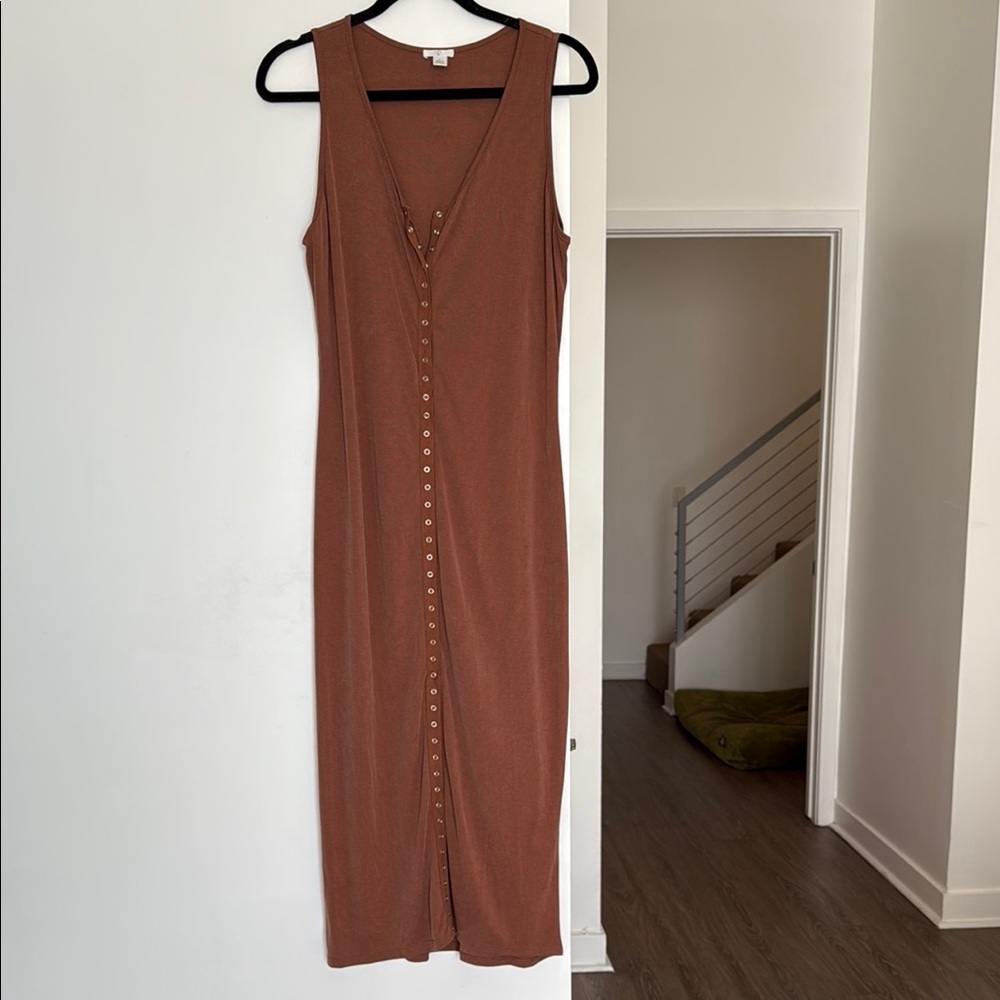 BP Brown Button-Down Midi Dress